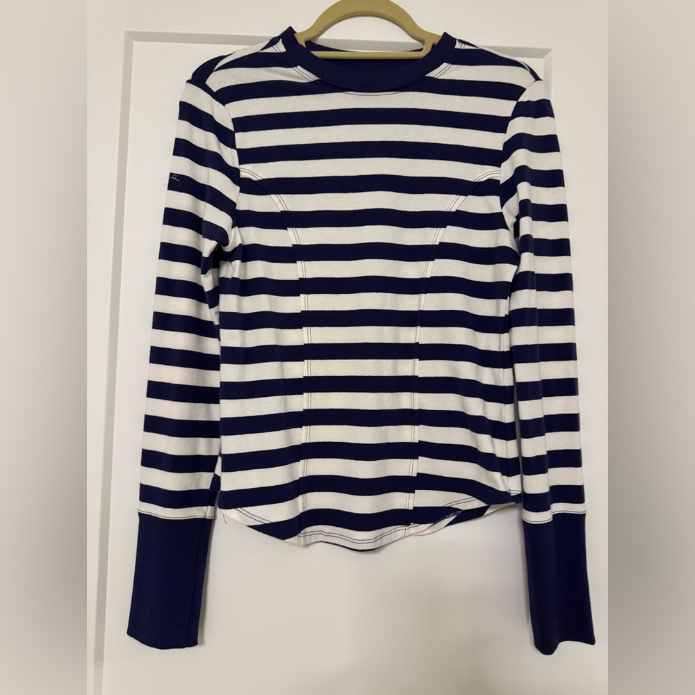 Maeve Navy and White Striped Long-Sleeve Top
